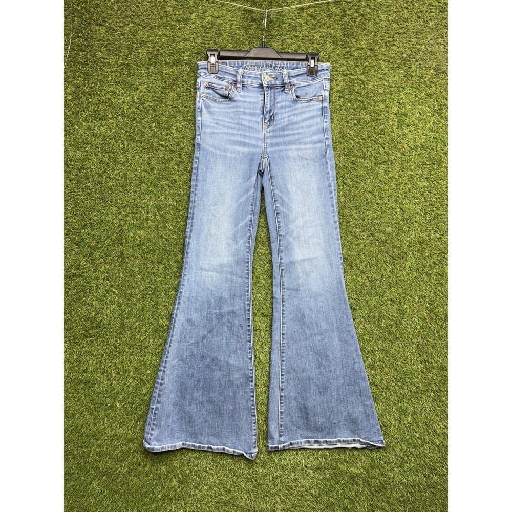 American Eagle Curvy Super High Rise Flare Jeans Womens 4 Long Medium Wash
